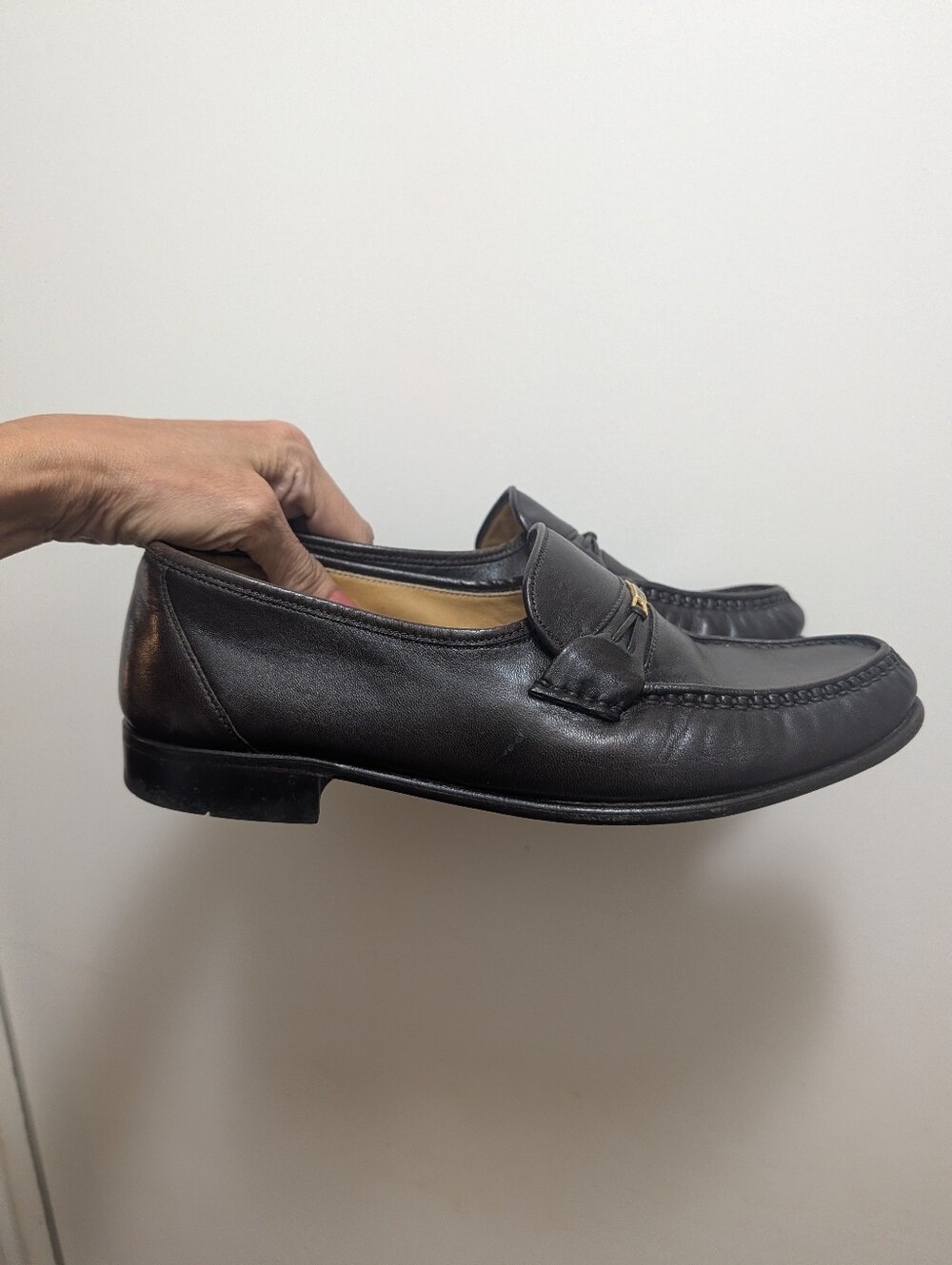 Bally vtg logo plate horsebit loafers Dark Brown Leather Extra Wide Size 8.5 EEE